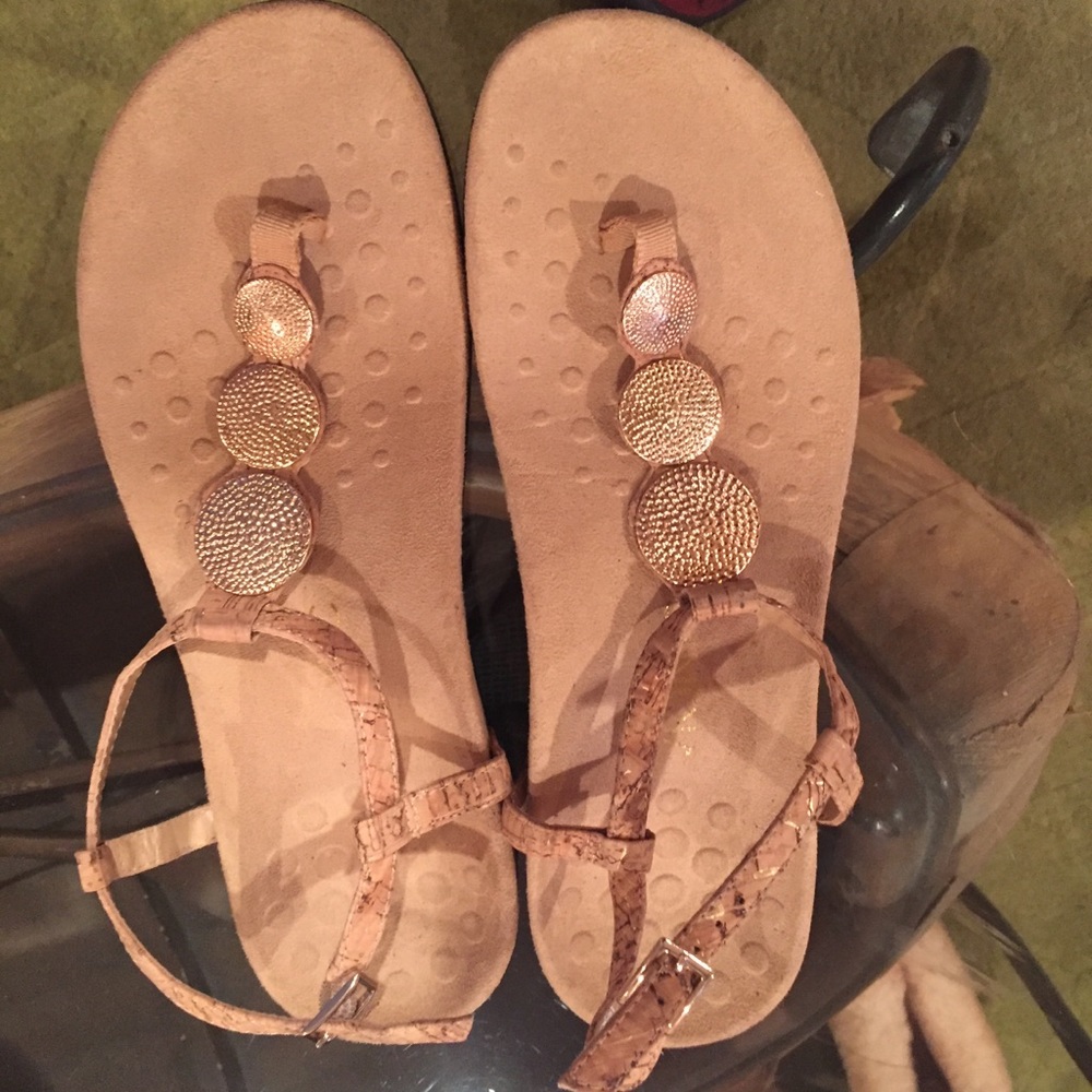 Vionic Tan Sandals with Gold Accents